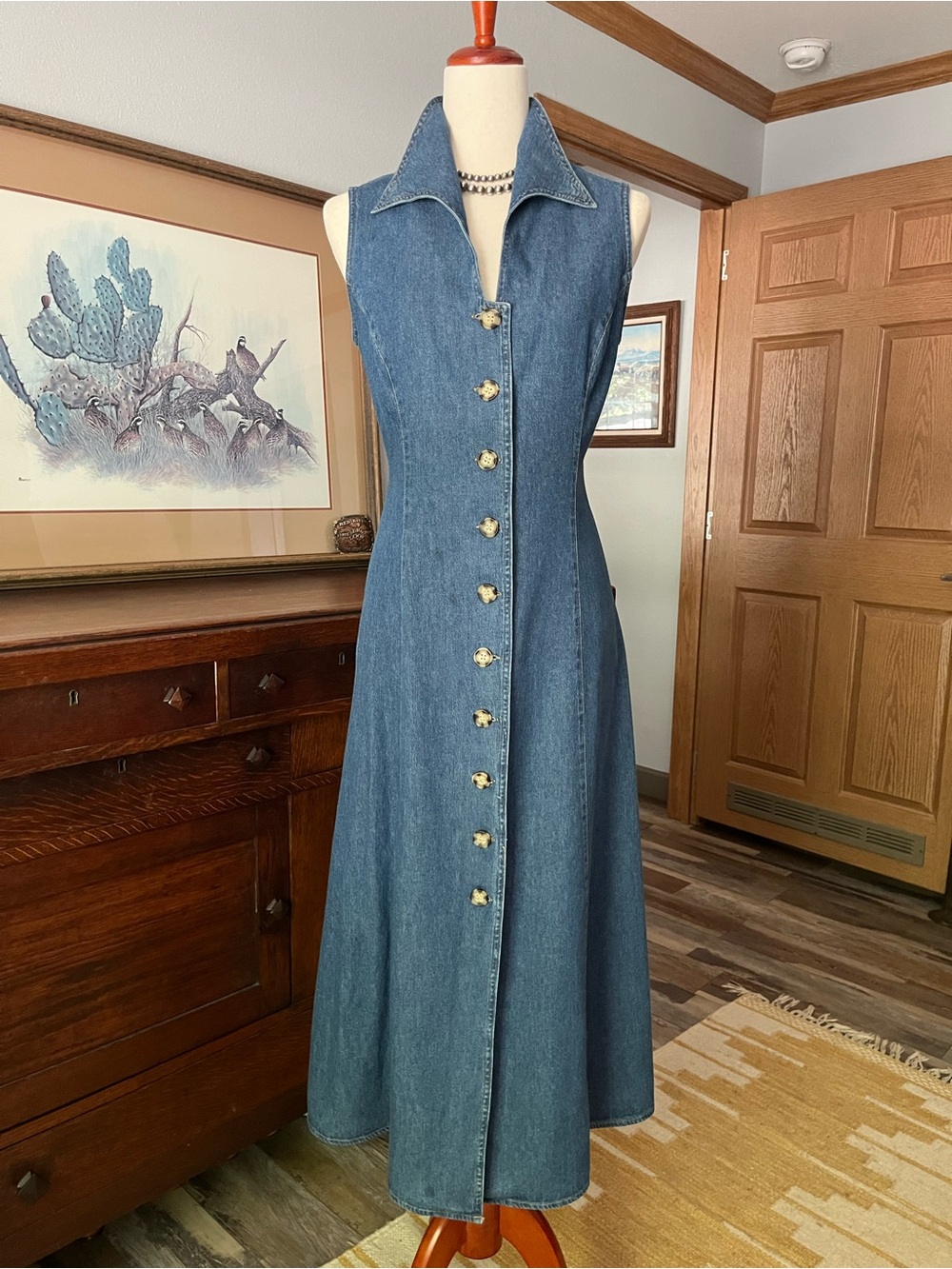 Vtg Coldwater Creek Denim Button-down midi maxi dress